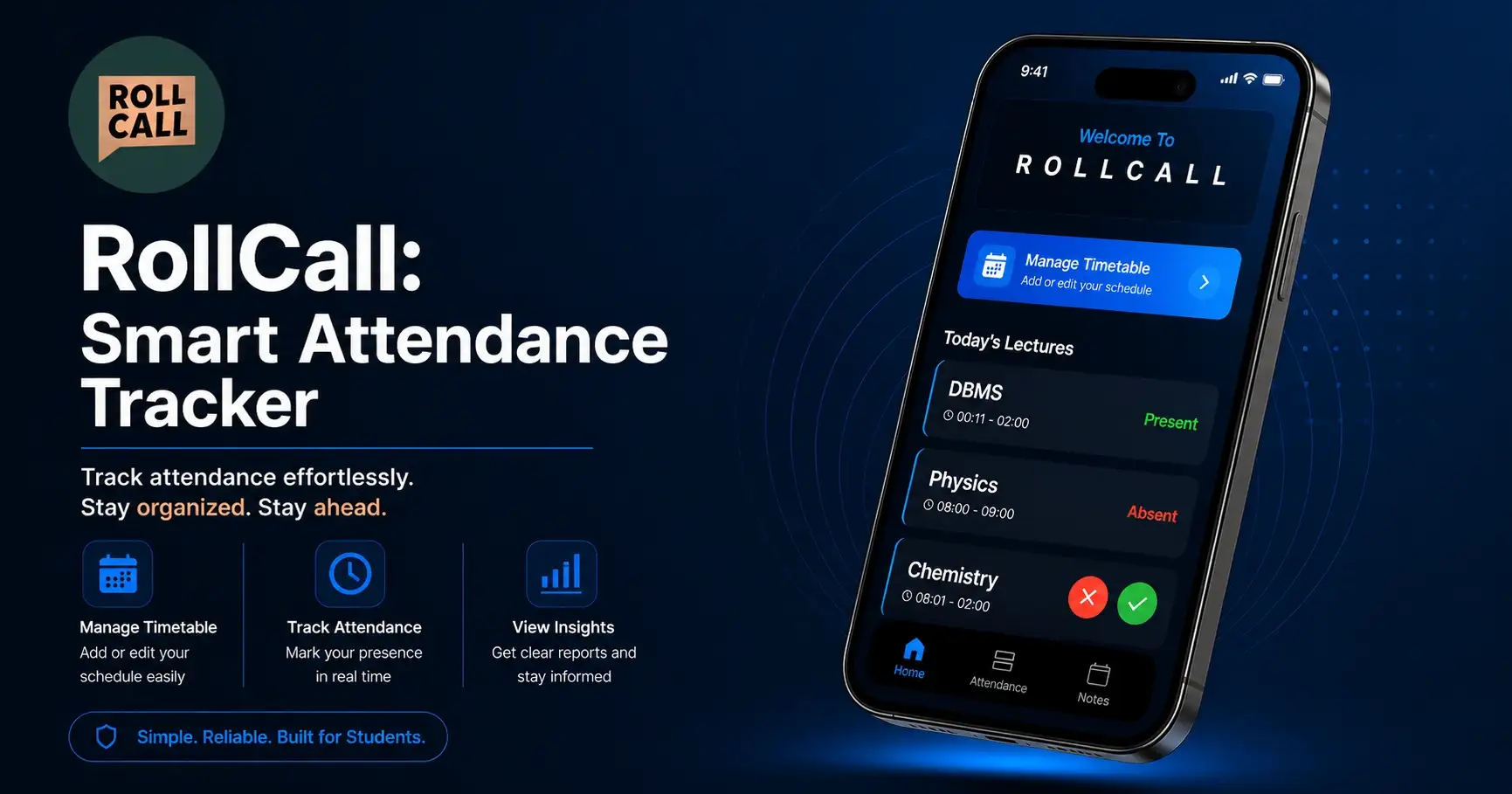 RollCall Attendance Tracker App for Students & Bunk Calculator